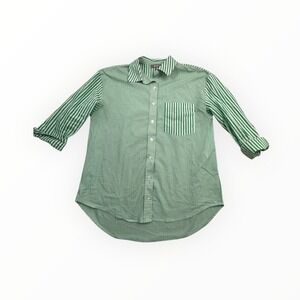 Marled Reunited Clothing Green White‎ Striped Button Down Shirt Womens Small